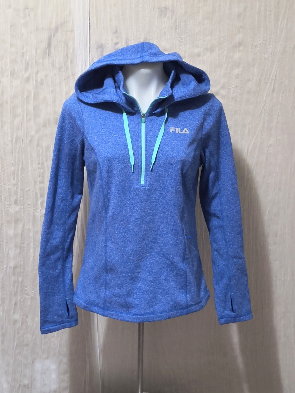 Fila Blue Hooded Half-Zip Pullover with Teal Drawstrings